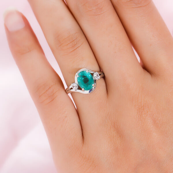 Smaragd-Triplett-Quarz und wei&szlig;er Zirkon-Ring, 925 Silber platiniert  ca. 2,88 ct image number 3