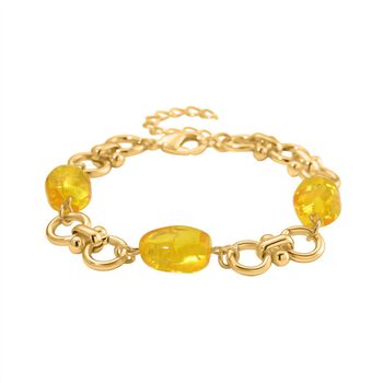 Simulierter Gelber Bernstein Armband ca. 19 cm mit 5 cm extender, goldfarben
