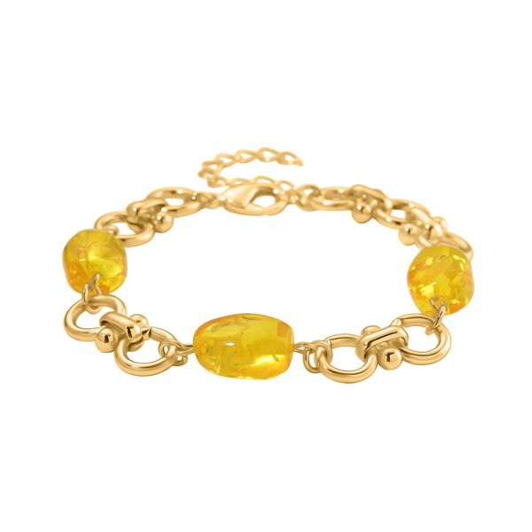 Simulierter Gelber Bernstein Armband ca. 19 cm mit 5 cm extender, goldfarben