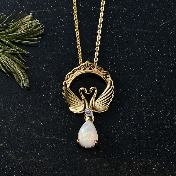 D'Joy AA Natürlicher, äthiopischer Welo Opal, Weißer Zirkon Schmuckset ca. 50 cm 925 Silber 750 Gelb Vergoldet (10-15 Werktage Lieferzeit) ca. 0.49 ct image number 1