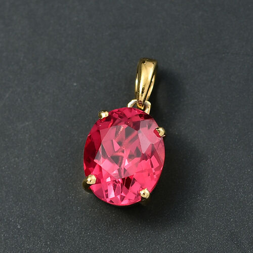 D'Joy Lab Created Padparadscha-Saphir Anhänger 925 Silber 750 Gelb Vergoldet ca. 5.30 ct image number 1
