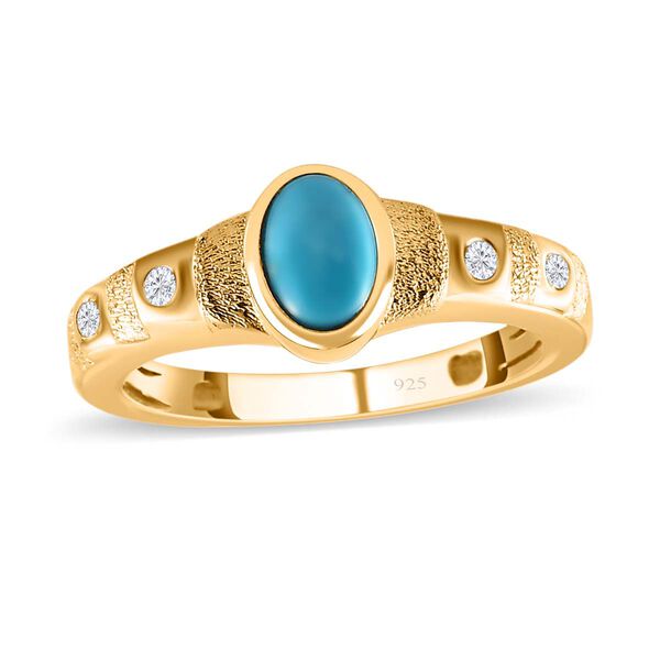 2er Set - Amerikanischer, nat&uuml;rlicher Sleeping Beauty T&uuml;rkis Ring und Anh&auml;nger, 925 Silber Gelbgold Vermeil ca. 1.02 ct image number 4