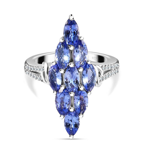 Tansanit und Zirkon Cluster Ring 925 Silber Platin-Überzug image number 0