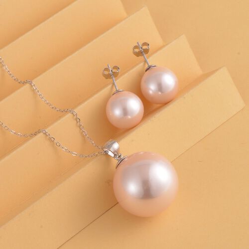 Muschelkernperle Schmuckset, Rosa, 925 Silber rhodiniert, Edelstahl-Kette image number 1