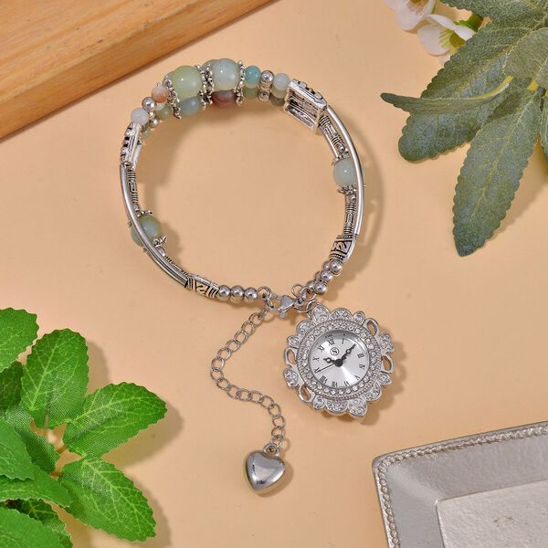 STRADA - Mehrfarbiger Amazonit verstellbare Perlenarmbanduhr mit japanischem Uhrwerk,17-21 cm Edelstahl image number 2