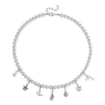 Wei&szlig;e Muschelkernperle Halskette ca. 50 cm Legierung Schwarz oxidiert