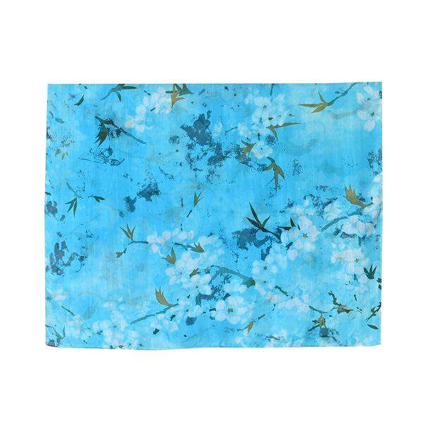 LA MAREY Satinschal aus 100% Maulbeerseide, Blumenmuster, Blau image number 8