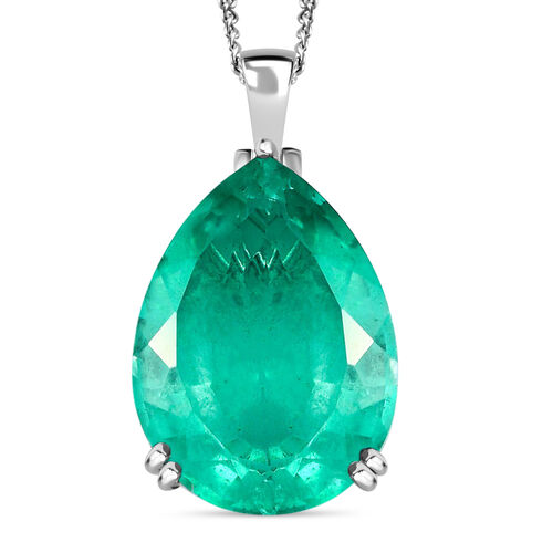 Smaragd-Triplett-Quarz-Solitär-Anhänger mit Kette in Silber, 50,65 ct. image number 0