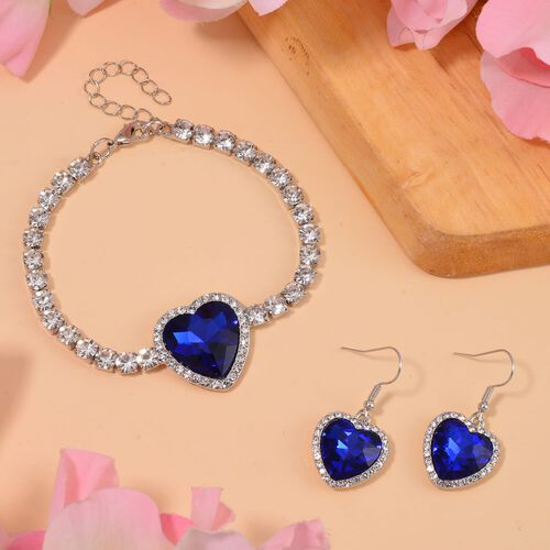 2er Set - J Francis gefertigt mit Glas, Weißer Kristall Armband und Ohrringe, blau image number 0