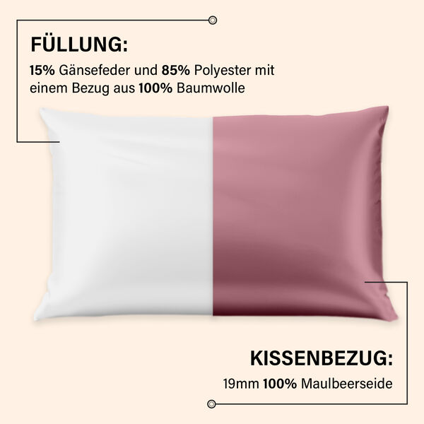 Serenity Night - 100% Maulbeerseide Sommerseidendecke mit Seidenf&uuml;llung Daunenkissen und Seidenkissenbezug Rosa image number 4