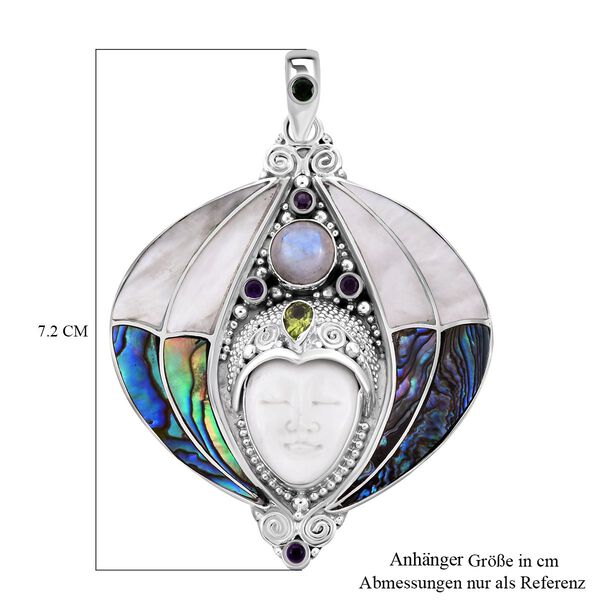 Sajen Silver- Ochse Knochen, Regenbogen Mondstein und Multi Edelstein Anhänger - 12,88 ct. image number 6
