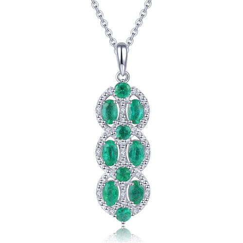AAA Kagem sambischer Smaragd und Zirkon-Anhänger mit Kette in Silber image number 0