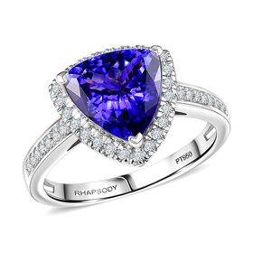 Rhapsody AAAA Tansanit, Weißer Diamant Ring 950 Platin (Größe 17.00) ca. 3,61 ct