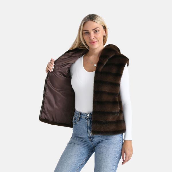 Weste mit Kapuze aus Webpelz, Einheitsgr&ouml;&szlig;e, Dunkelbraun image number 5