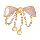 Weiße Muschelkernperle, Weißer Kristall Brosche  Std Gelb