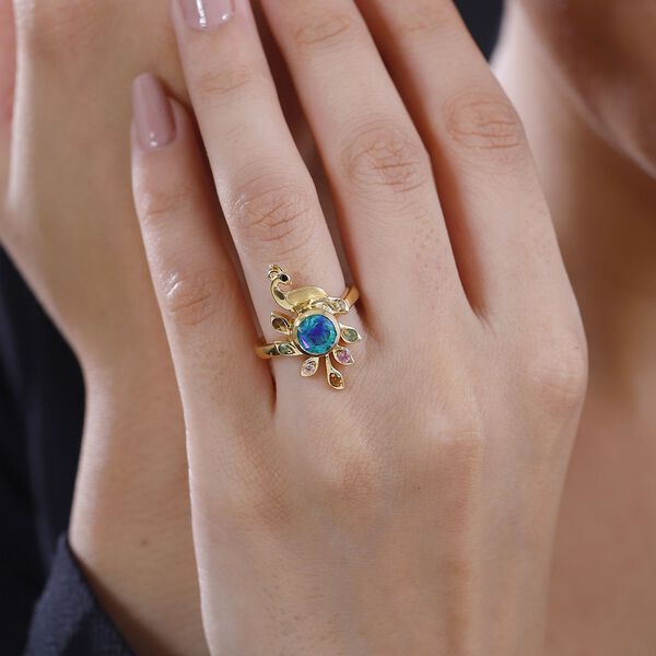 Pfau Quarz Triplette, Mehrfarbig-Turmalin Ring 925 Silber 750 Gelbgold Vermeil (Gr&ouml;&szlig;e 17.00) ca. 1,71 ct image number 2