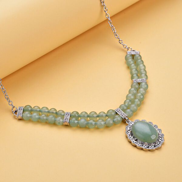 Gr&uuml;ne Aventurin Halskette, ca. 45 cm, silberfarben ca. 96,00 ct image number 1