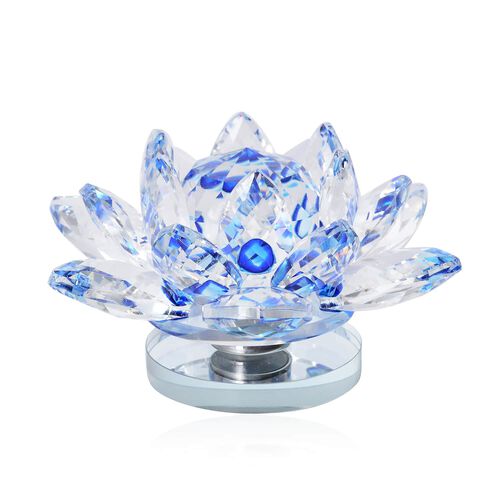 Kristall-Lotusblume mit drehbarem Sockel und Geschenkbox, Blau image number 0