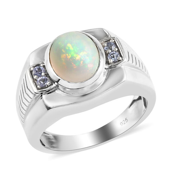 Natürlicher Äthiopischer Opal und Tansanit Herren Ring 925 Silber platiniert  ca. 1,84 ct image number 4