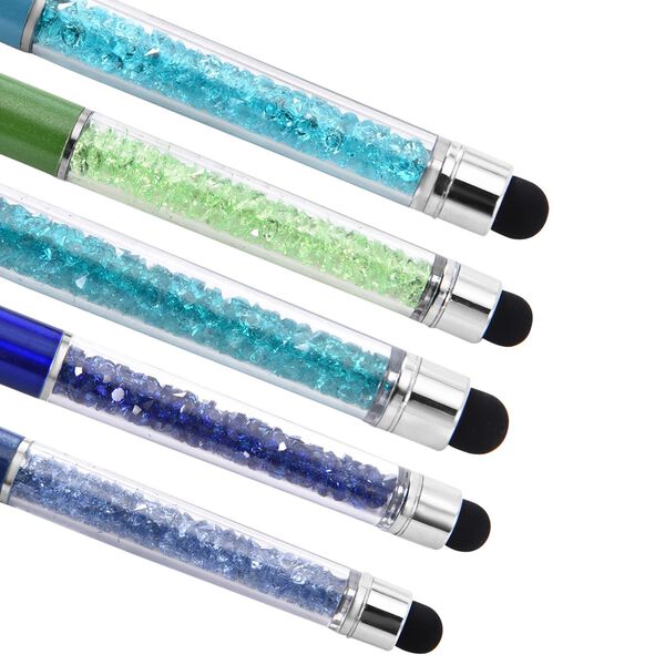 5er Set - Kristall gef&uuml;llte Aluminium-Kugelschreiber, blau/gr&uuml;n image number 3