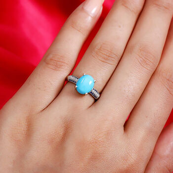 Nat&uuml;rlicher Sleeping Beauty T&uuml;rkis und Zirkon Solit&auml;r Ring 925 Silber Platin-&Uuml;berzug