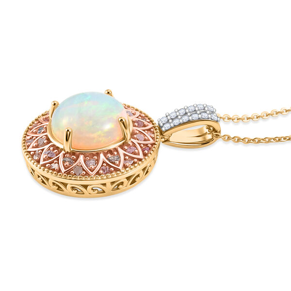 D'Joy AAA Nat&uuml;rlicher, &auml;thiopischer Welo Opal, Wei&szlig;er Zirkon Schmuckset ca. 50 cm 925 Silber 750 Gelbgold vermeil ca. 3.70 ct image number 3