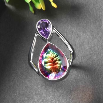 Sajen Silber-Himmlischer Quarz, Afrikanischer Amethyst Ring 925 Silber rhodiniert (Gr&ouml;&szlig;e 20.00) ca. 9.68 ct