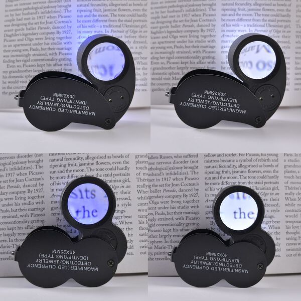 2er-Set Schmucklupen mit LED- und UV Licht,  6,2x3,3x2,2cm 40x Linse und  6,5x3,3x2,7 cm 30x Linse, Schwarz image number 2