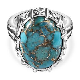 Blaues Türkis Ring, Edelstahl, (Größe 18.00) ca. 11.38 ct