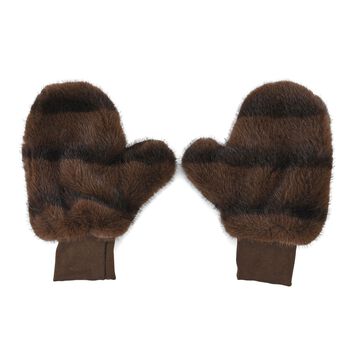 Flauschige F&auml;ustlinge mit Kunstfell und Strickb&uuml;ndchen, Einheitsgr&ouml;&szlig;e, Dunkelbraun