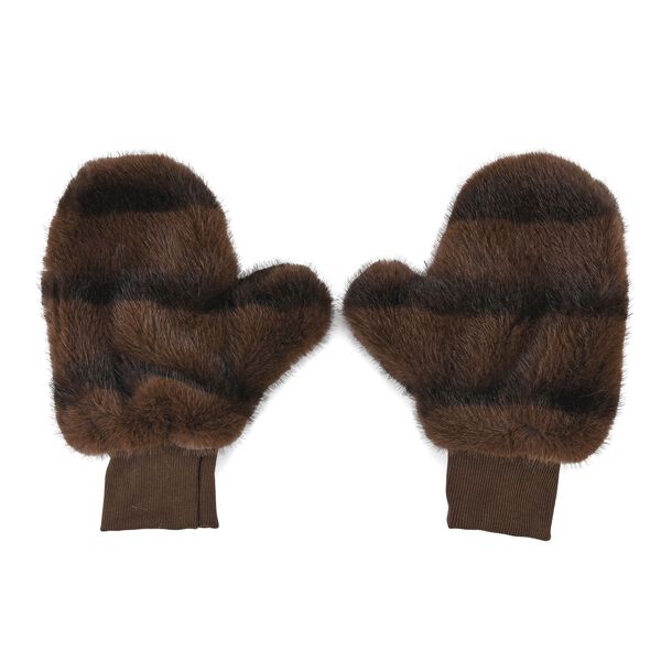 Flauschige Fäustlinge mit Kunstfell und Strickbündchen, Einheitsgröße, Dunkelbraun image number 0