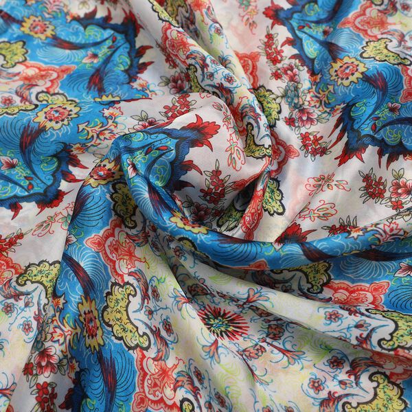 100% nat&uuml;rlicher Satin Seiden Schal, Mandala Muster, Blau image number 6