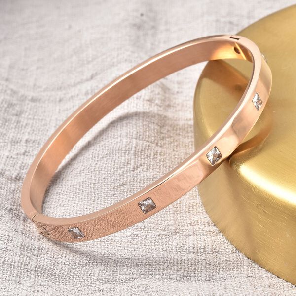 Weißer Kristall Armreif ca. 19 cm Reiner Edelstahl, rosévergoldet image number 2