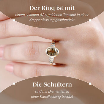 AAA nat&uuml;rlicher goldener Tansanit und Diamant Ring in 585 Gold - 2,14 ct.