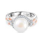 Süßwasser Perle (9.5-10 mm), Weißer Zirkon Ring, Messing (Größe 17.00)