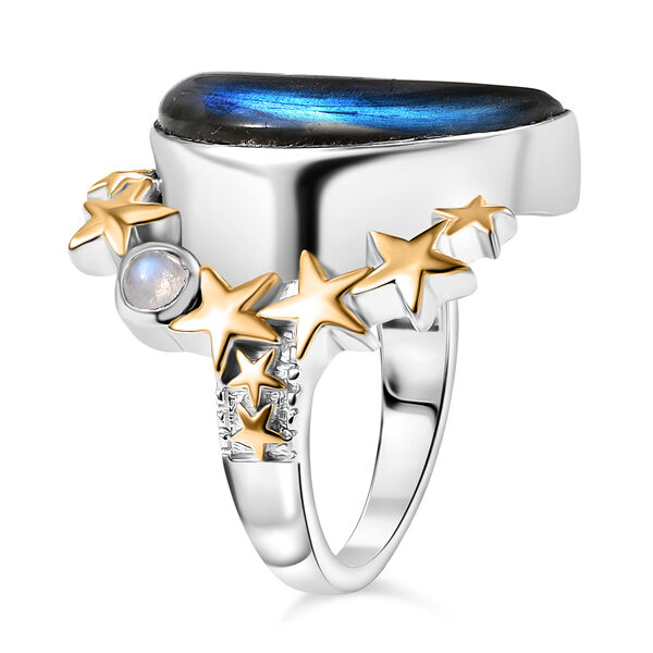 D'Joy AAA Labradorit, Regenbogen Mondstein Ring 925 Silber Rhodiniert und 750 Gelbgold Vermeil (Gr&ouml;&szlig;e 18.00) ca. 10.41 ct image number 5