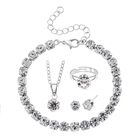 Weißer Kristall Schmuckset Nickelfreies Messing Silberfarben, Flexibles (Größe 17.00-18.00)