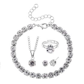 Weißer Kristall Schmuckset Nickelfreies Messing Silberfarben, Flexibles (Größe 17.00-18.00)