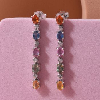 D'Joy AA Mehrfarbig Saphir, Blauer Saphir Ohrringe 925 Silber rhodiniert ca. 2.51 ct