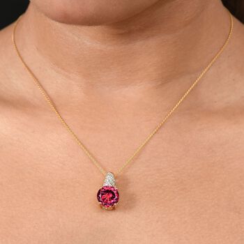 D joy Lab Created Padparadscha-Saphir, Wei&szlig;er Zirkon Schmuckset 925 Silber 750 Gelbgold Vermeil ca. 9,21 ct.