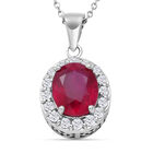 Afrikanischer Rubin und weißer Zirkon-Anhänger mit Kette, ca. 45 cm, 925 Silber platiniert ca. 4,34 ct