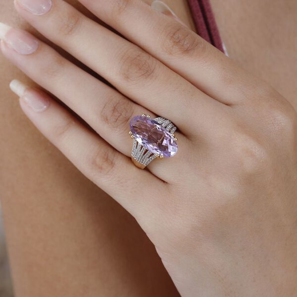Rose De France Amethyst, weißer Zirkon Ring, 925 Silber Gelbgold Vermeil (Größe 18.00) ca. 8.69 ct image number 3