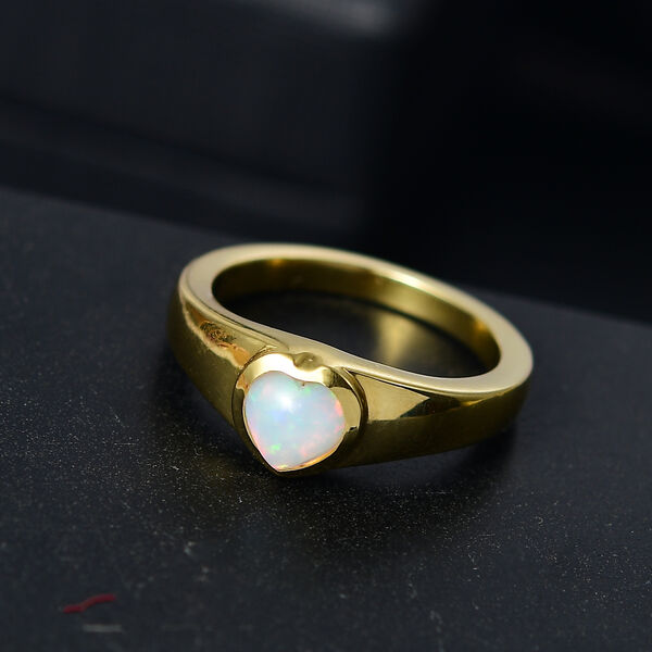 AA Nat&uuml;rlicher, &auml;thiopischer Welo Opal Ring 925 Silber 750 Gelb Vergoldet (Gr&ouml;&szlig;e 20.00) ca. 0,55 ct image number 1