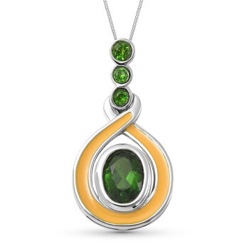 Nat&uuml;rlicher Chromdiopsid Anh&auml;nger mit Kette 45 cm. 925 Silber rhodiniert ca. 0,74 ct