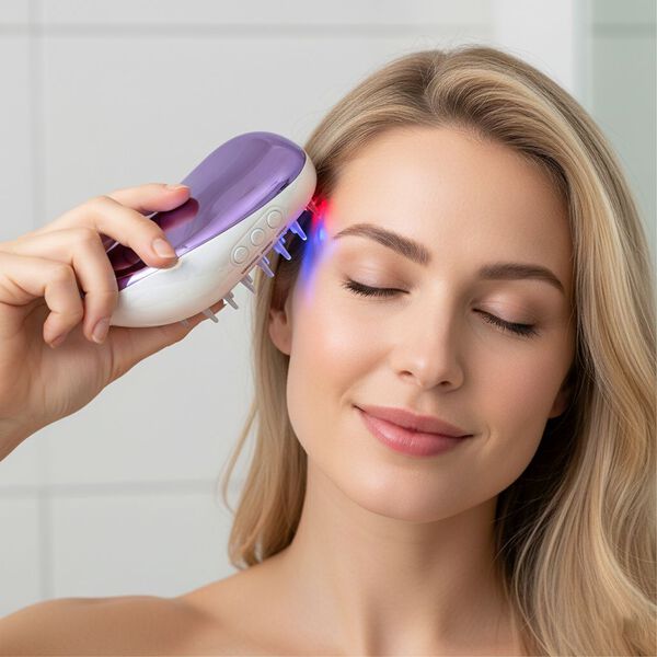 "Product name: Beautech red & blue light therapy hair comb  Model No: DR-229 material:  ABS+TPU+stainless steel  product size: 11*7*4.5cm product weight:  126g 1). Modes: a).LLLT laser light(655nm)+Red Light(630nm) therapy. Feature. b). Blue light(460nm) image number 2