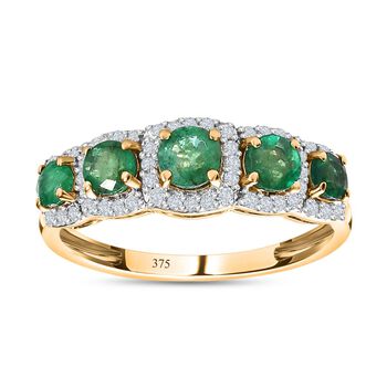 AAA Smaragd und Moissanit Ring in 375 Gold - 1,12 ct.