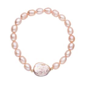 Pfirsich-Süßwasser Perle, Lila Keshi Perle Armband ca. 16.5 cm 925 Silber vergoldet