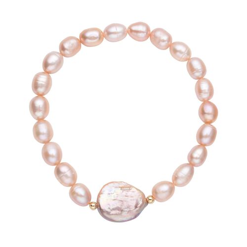 Pfirsich Süßwasserperle und lila Keshi Perle Armband, 16,5 cm image number 0