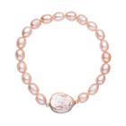 Pfirsich-Süßwasser Perle, Lila Keshi Perle Armband ca. 16.5 cm 925 Silber vergoldet