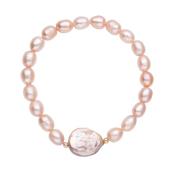 Pfirsich Süßwasserperle und lila Keshi Perle Armband, 16,5 cm image number 0